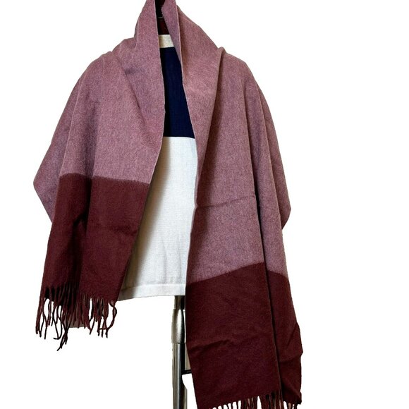 J.Crew Oversized Wool Wrap Scarf Shawl Accessory 75"x23" NWOT Bordeaux w/ Fringe - Picture 1 of 5